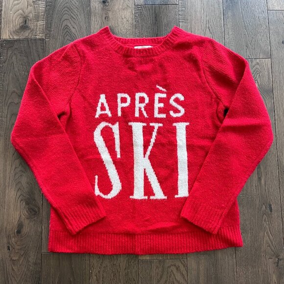 Cupcakes and Cashmere Après Ski Sweater Red White Graphic Pullover Size S - Picture 1 of 4
